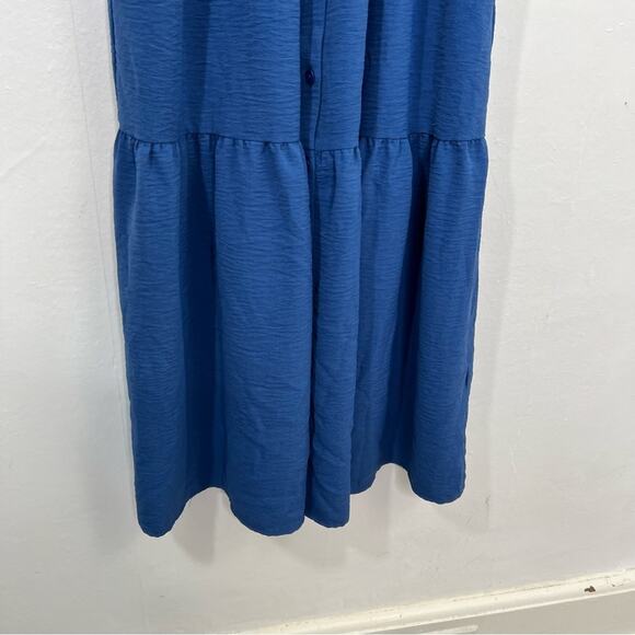 Maggy London Blue Ruffle Sleeve Scoop Neck Tiered Easy Shirtdress Midi Size 8 - Picture 7 of 16